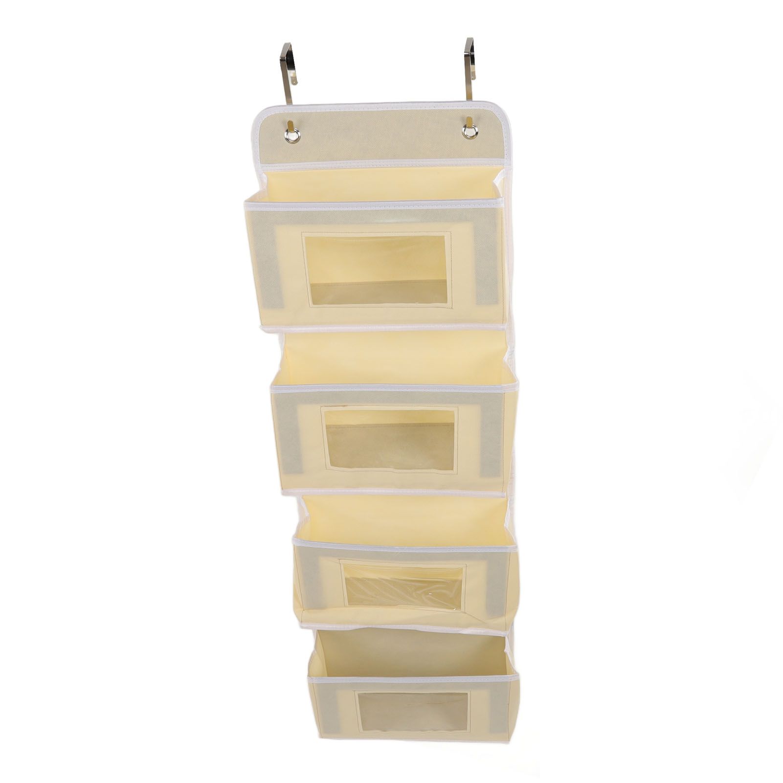 Hanging Closet Organizer Multilayer Strong Load Bearing Capacity Nonwoven Over Door Organizer Hanging Organizer with 2 Hooks Khaki 4 Compartments — image 6