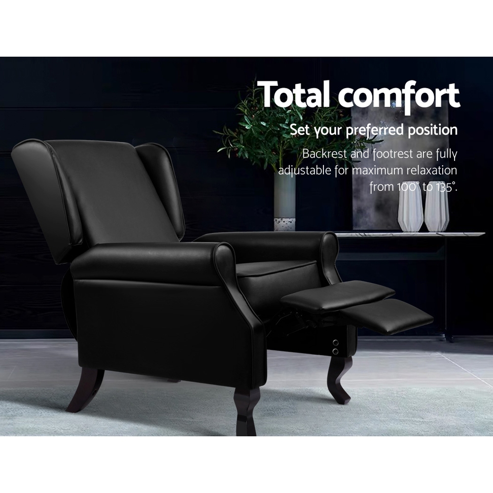 Artiss Recliner Armchair Black Faux Leather Domini — image 4