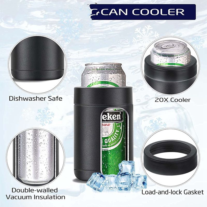 Beer Holder Vacuum Insulated Double Walled Stainless Steel Beer Can and Bottle Cooler with Beer Opener Eco Friendly Free (black) — image 3
