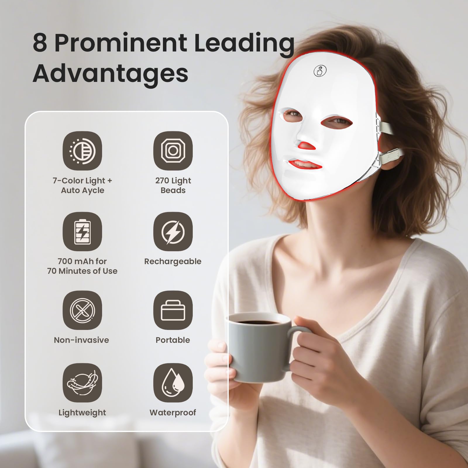 7-Color Facial Light Mask for Home Skincare โ Rechargeable LED Beauty Device with 270 LEDs, One-Touch Control & Auto-Timer (Black with Gold Trim) | โ image 2
