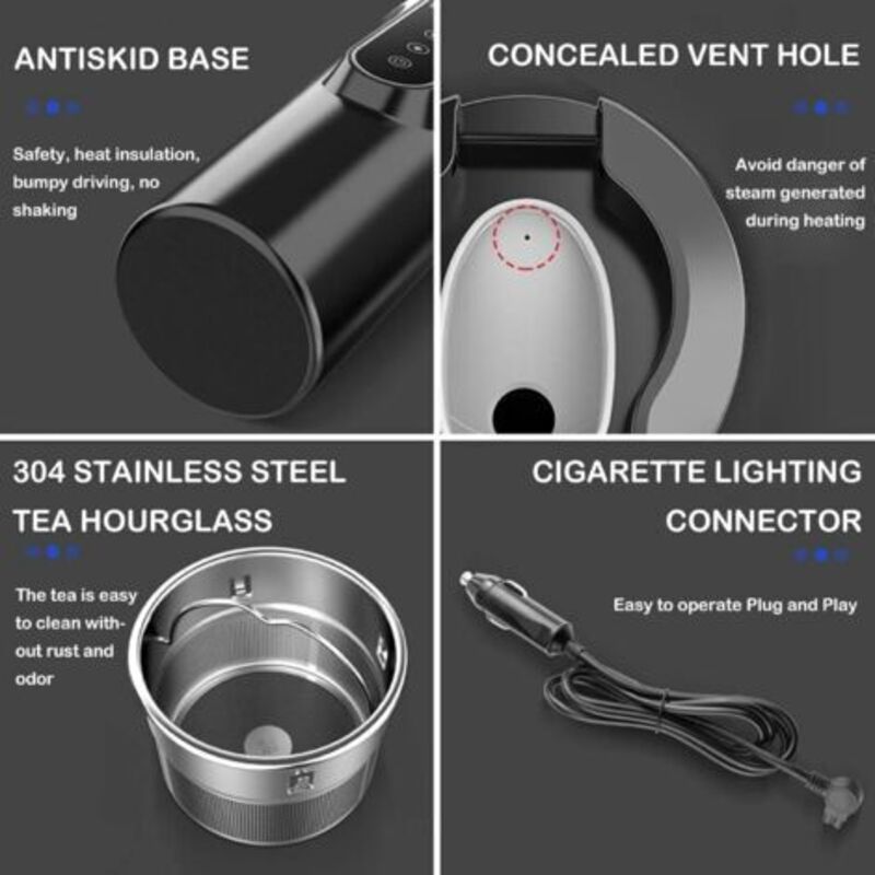 Car Kettle, 12V/24V Car Electric Kettle Heated Water Cup For Car/Truck/Travel, Portable Car Electric Kettle With Lcd — image 3