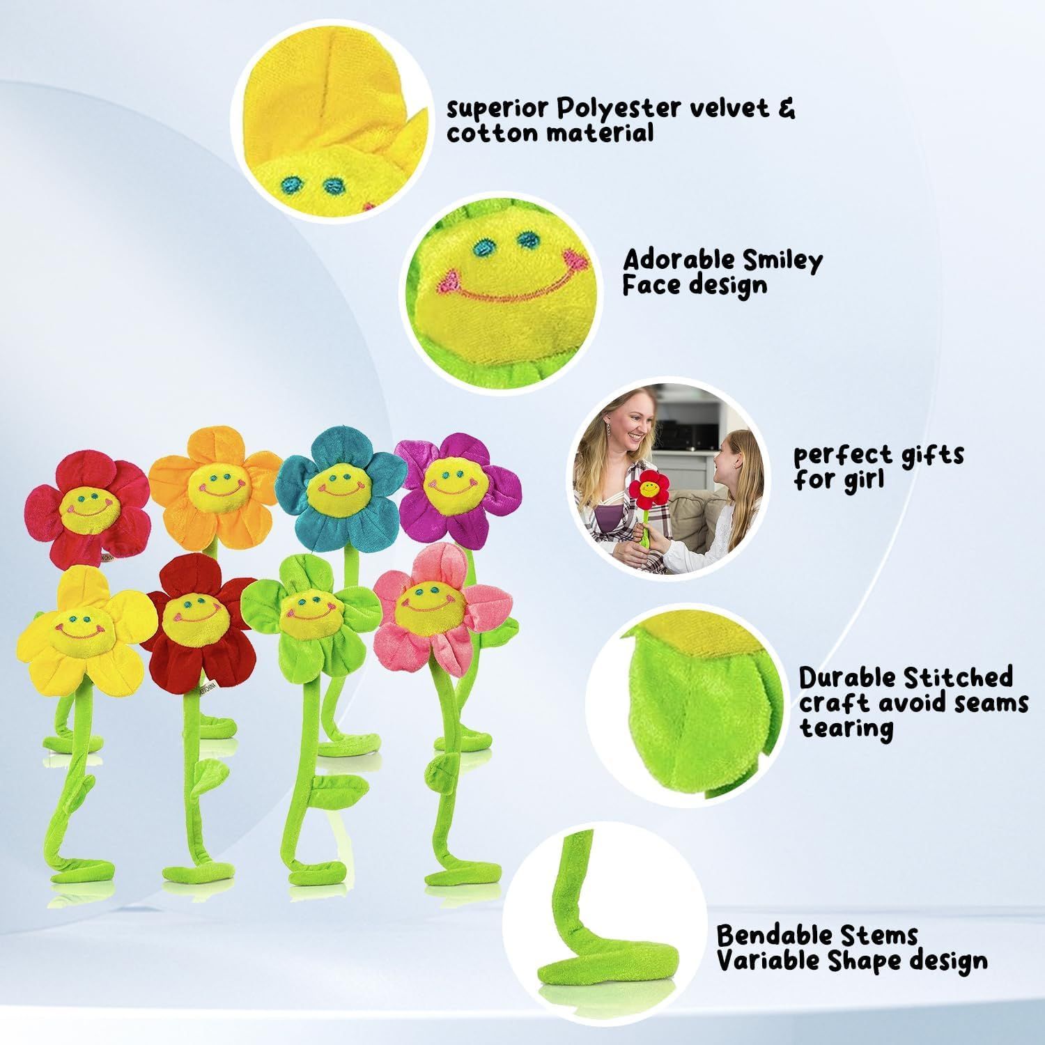 8pcs Kids Flower Plush Toy: Bendable Stuffed Sunflower Stems Bendy Plushie Gift For Your Kids Toddler — image 4