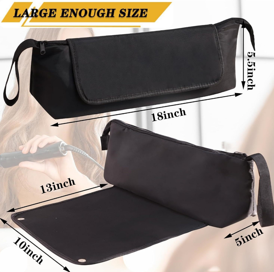 Black Premium Insulated Roll-Up Travel Case for Hair Styling Tools & Blow Dryers with Muti-Pockets (18x5.5x5 Inch) โ image 3