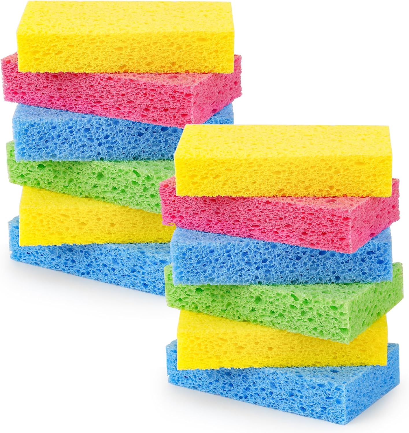 12-Count Cellulose Sponges, Non-Scratch Kitchen Sponges for Dish,Colorful Compressed Dish Scrubber Sponge for Household,Cookware,Bathroom