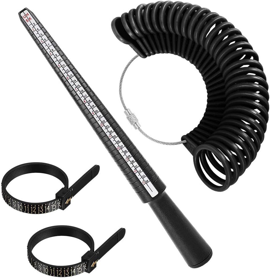 Ring Size Measuring Tool Includes Plastic Ring Sizer Mandrel Stick, Finger Sizing Ring Guage Measurer and 2 Pcs Finger Measure Tape for Women Men Jewelry