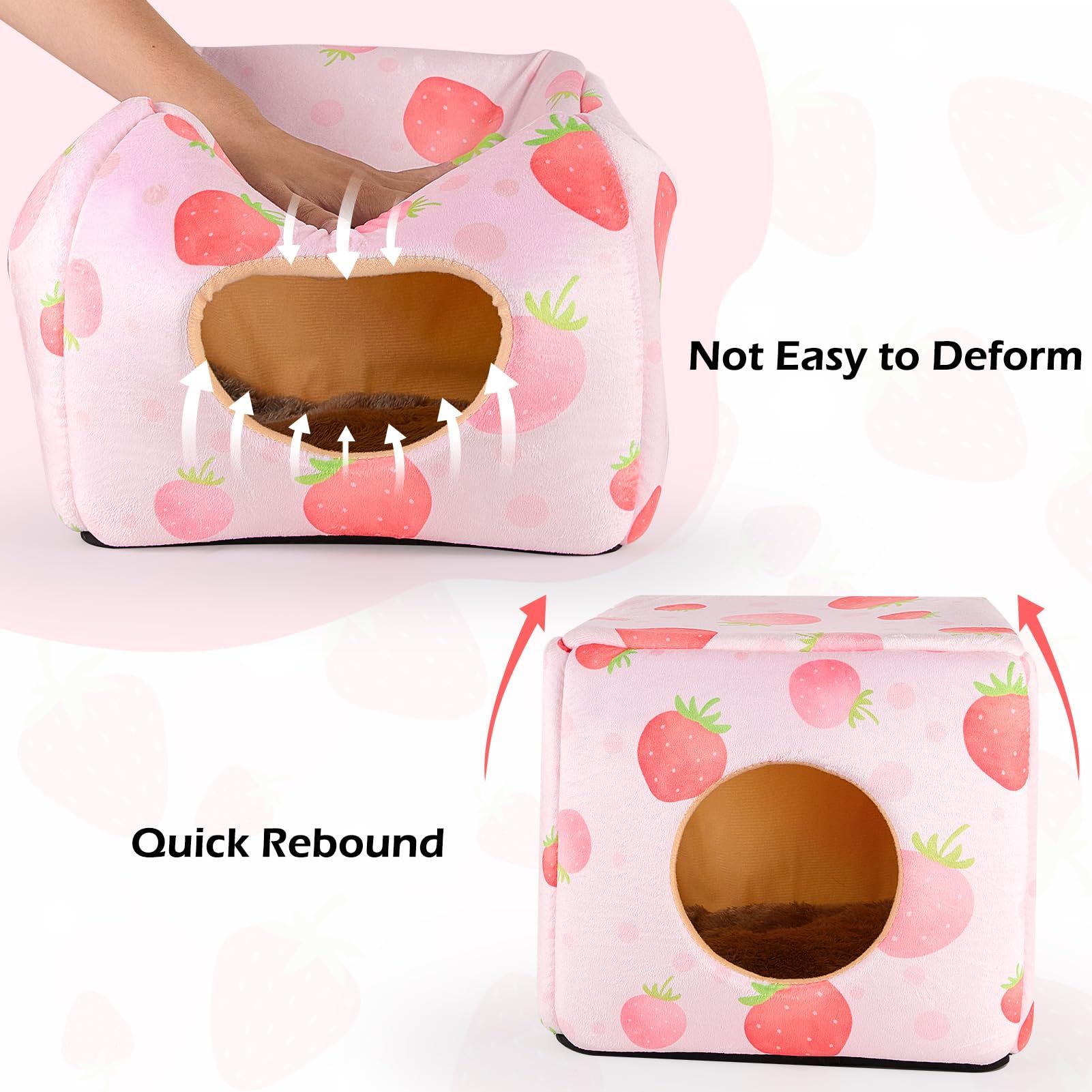 Guinea Pig Hideout, Washable Guinea Pigs House Cozy Guinea Pigs Bed for Small Pet Bunny/Rabbit/Hamster/Chinchilla Guinea Pig Accessories Strawberry( Pink — image 3