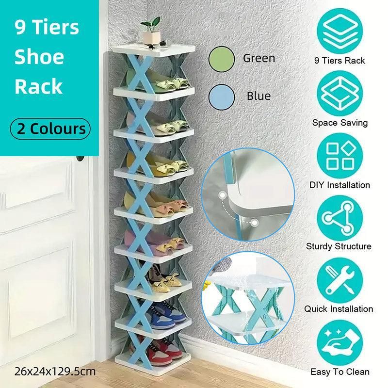 Simple Shoe Rack Home Use Space Saving Clip Storage Organizer Cabinet Stand - Green โ image 2