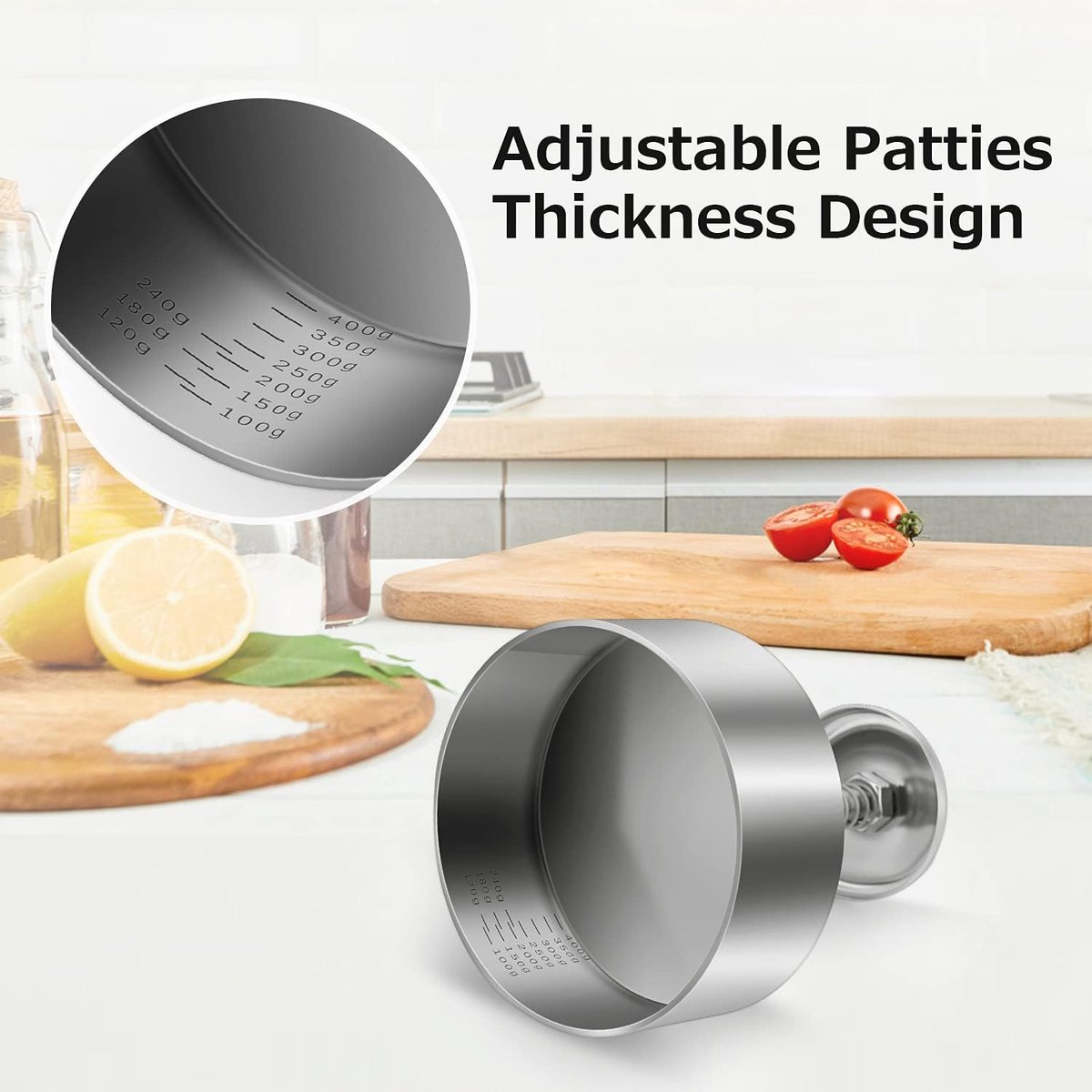 Hamburger Press - Burger Makers - with Scale Markings - 11.5*11.5*14 cm - Burger Press - Adjustable - Stainless Steel Hamburger Patty Maker - Non-Stick Burger — image 2
