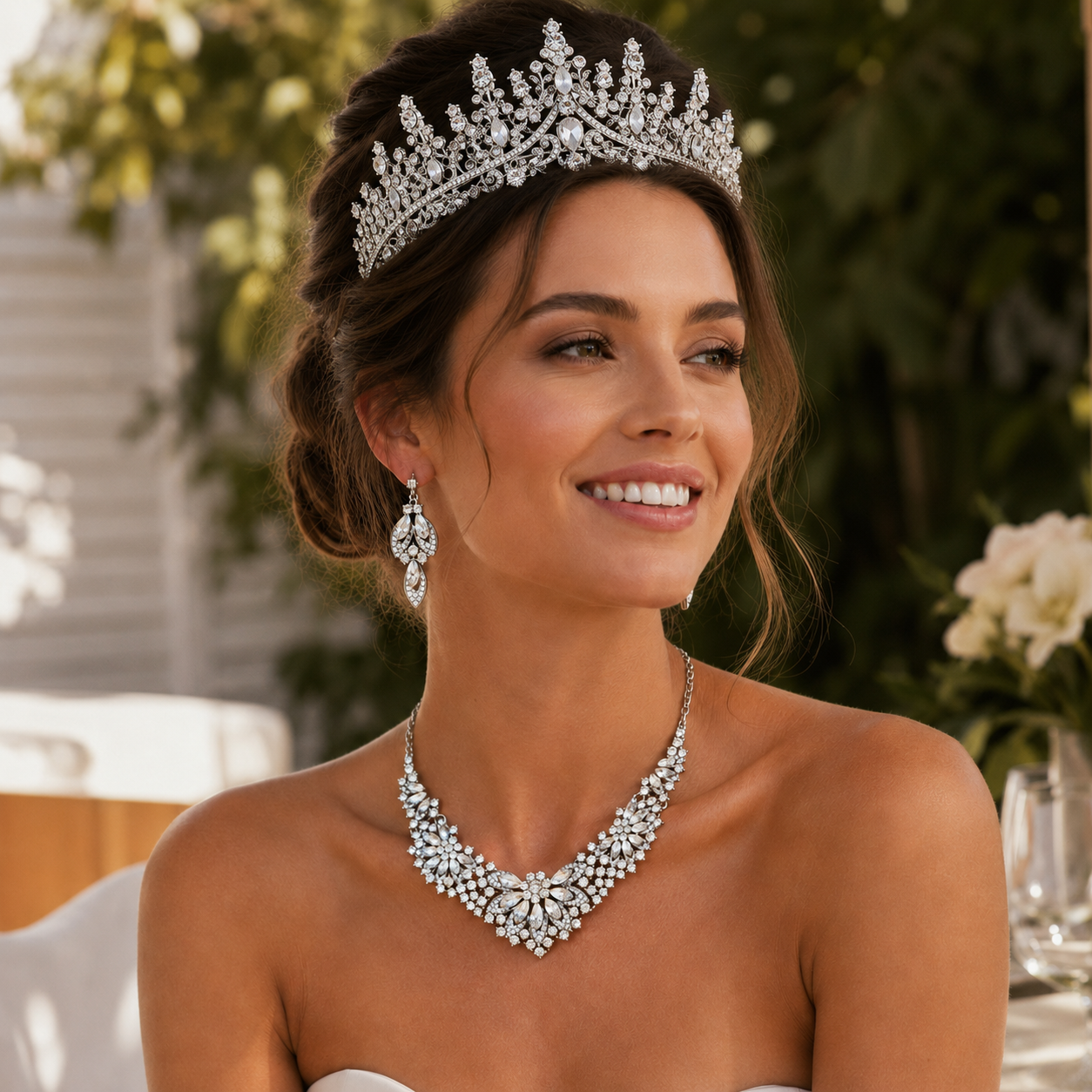 Luxury Crystal Bridal Tiara Necklace Earrings Set Sparkling Rhinestone Crown Jewelry Set for Wedding Bride Prom Party Evening Dress Accessories โ image 4