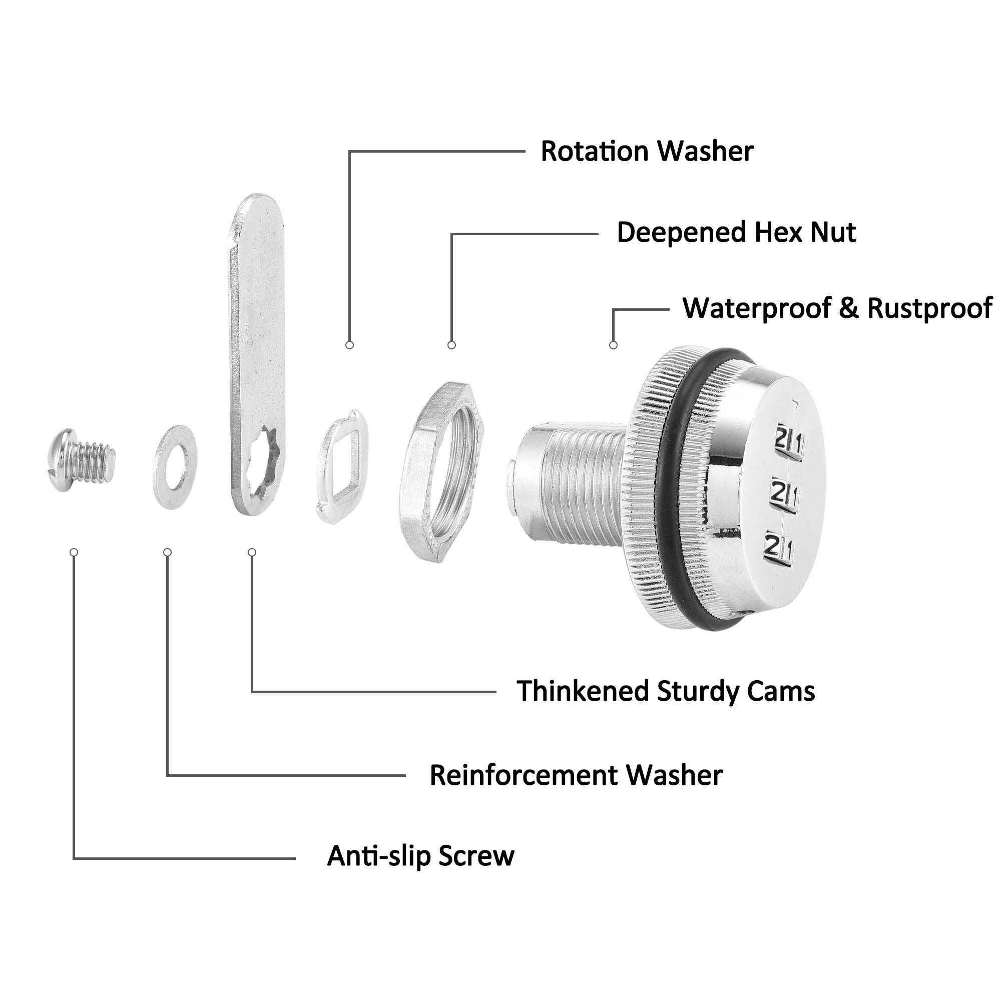 2 Pack Combination Cam Lock Password Coded Lock 3-Digit Security Cabinet Cam Lock 3/4 Inch Cylinder Chrome Finish Drawer — image 3
