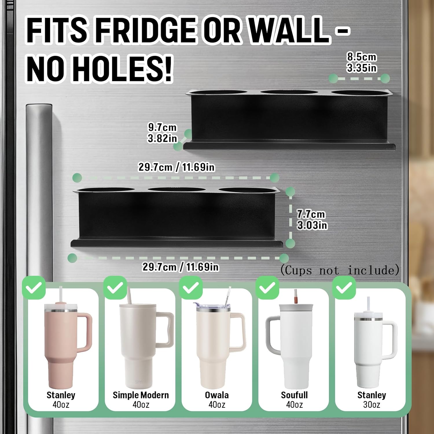 2 Pack Magnetic Stanley Cup Holder Water Bottle Organizer for Stanley 30&40 oz Tumbler with Double Sided Tape Hold Stanley Cup Accessories for Kitchen Fridge — image 5