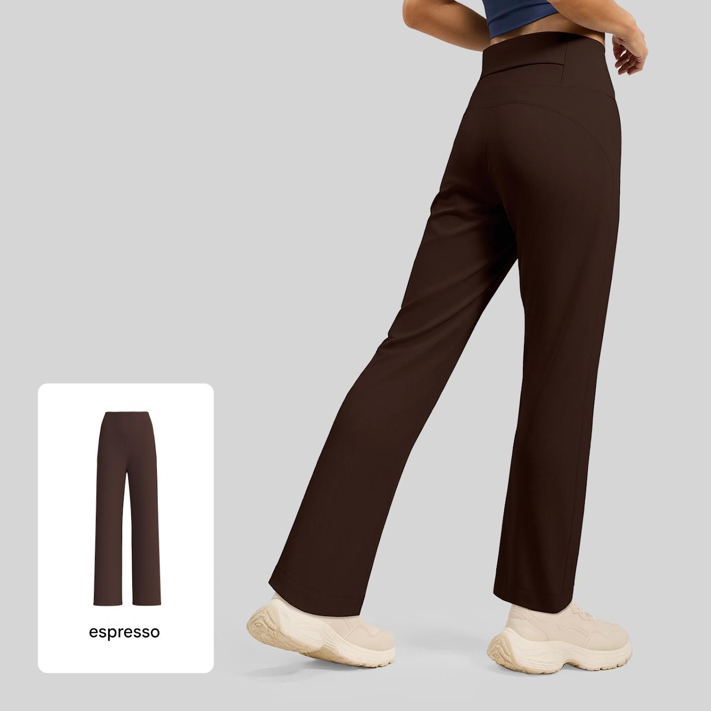 Women's High Waisted Straight Leg Yoga Pants (L size) - Coffee Brown, Relaxed Full Length Fit with Rear Waist Pocket for Yoga, Pilates, Walking and โ image 2