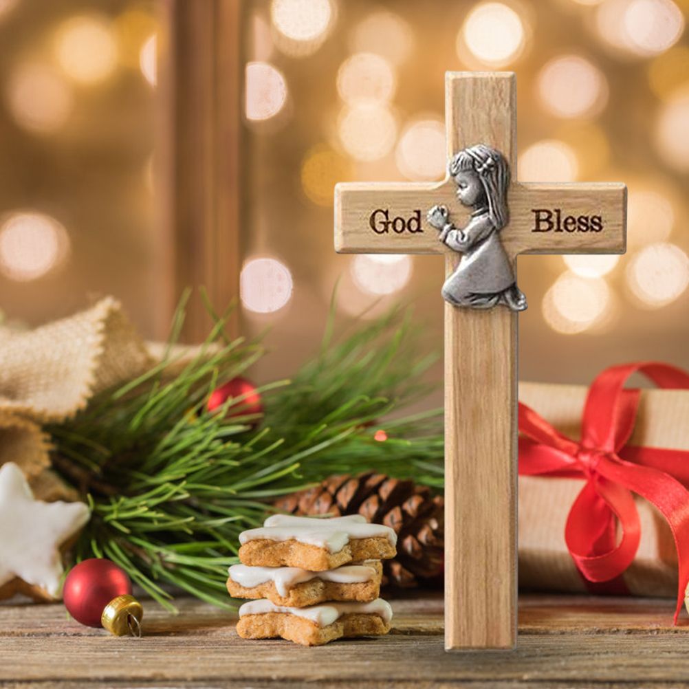Praying Little Boy Wood Cross Wooden Blessing Cross Christmas Decoration Crafts Gifts for Newborns or Children — image 6