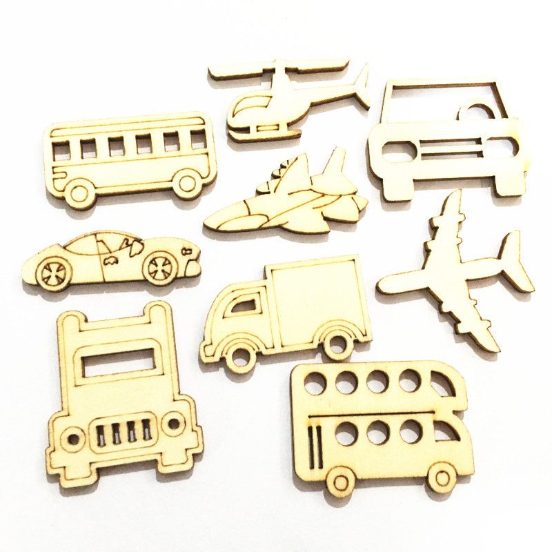 Natural Wood Slices 30pcs Laser Cut Wood Embellishment Wooden Transportation Truck Car Helicopter Shape Craft — image 3