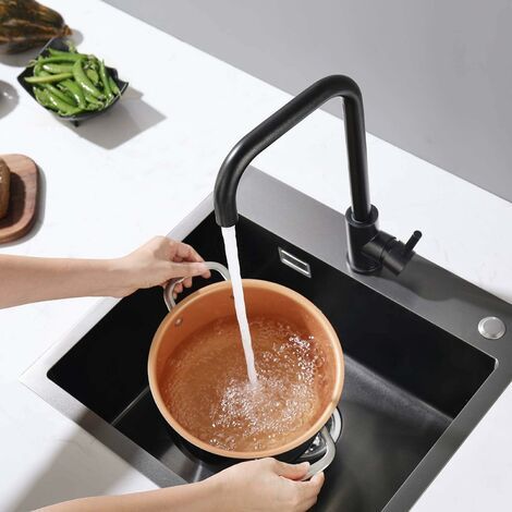 Kitchen Faucet 7-Shaped Kitchen Faucet in 304 Steel Kitchen Faucet 360 Swivel with Removable Aerator Anti-limescale, Black/Brushed Finish Options — image 2