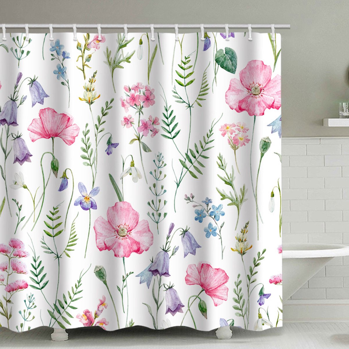 Shower curtain - 90 × 180cm - Watercolor Flower Plant Tropical Leaf - Polyester - Color - Printed - Anti-mold - Waterproof — image 3