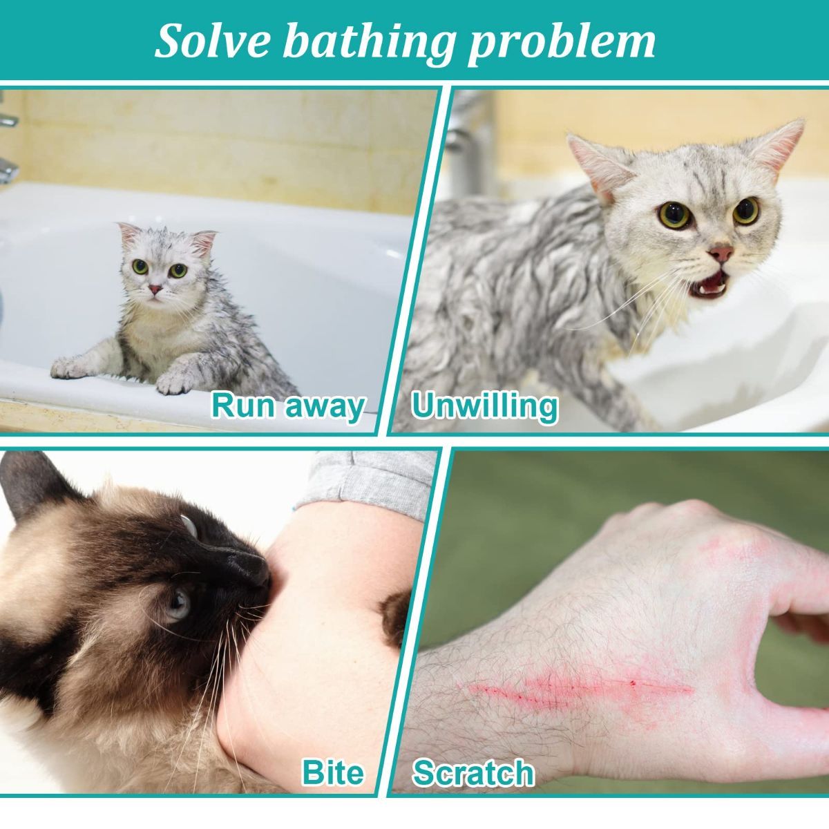 Cat Bath Bag Breathable Cat Shower Bag Anti-Scratch Cat Grooming Bag Adjustable - Navy - Size 19.6 — image 3