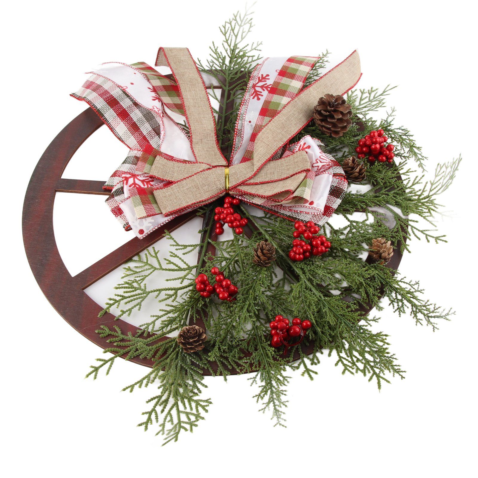 Red Truck Wheel Christmas Bowknot Wreath Fall Wreath for Front Door Wooden Hanging Ornament Wreath for Indoor Outdoor โ image 5