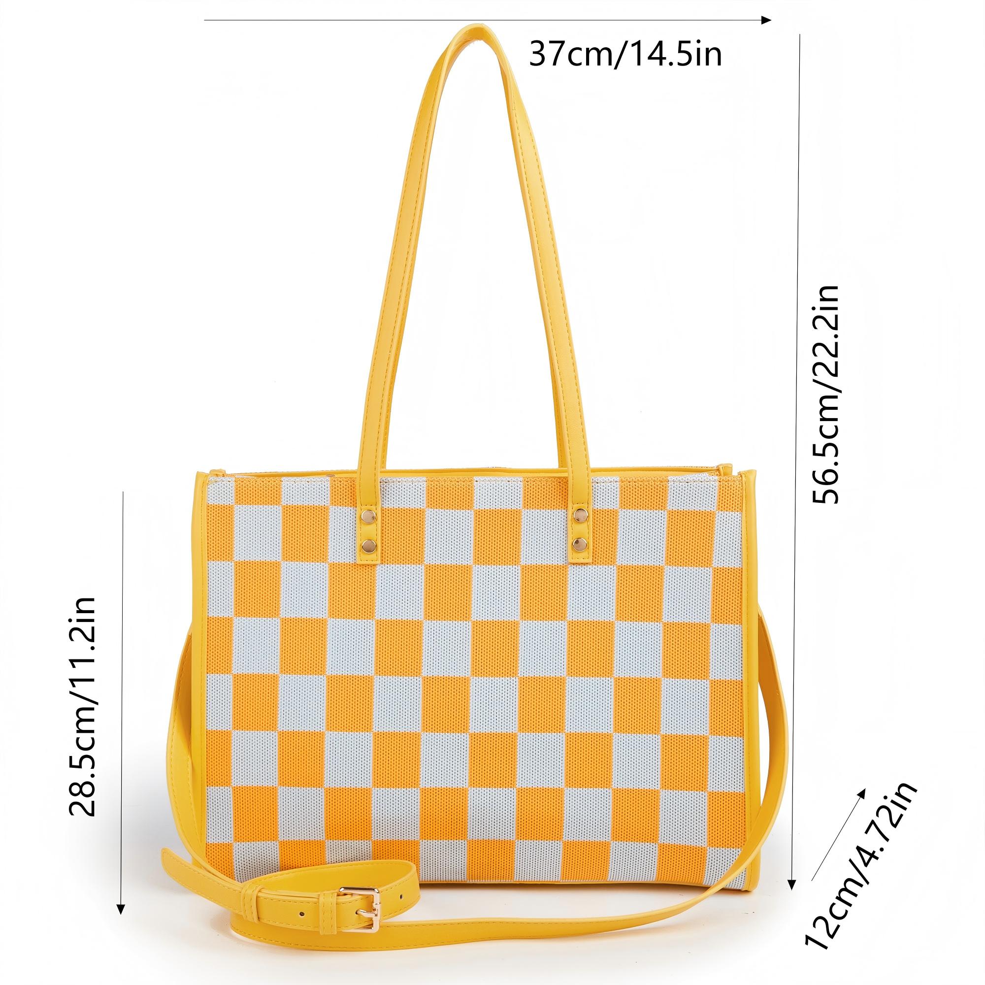 "Yuanqi Checkerboard" Warm Yellow tote bag | Two-in-one handbag and cross-body bag, can hold sunshine and trivial matters, the first choice for energetic — image 2