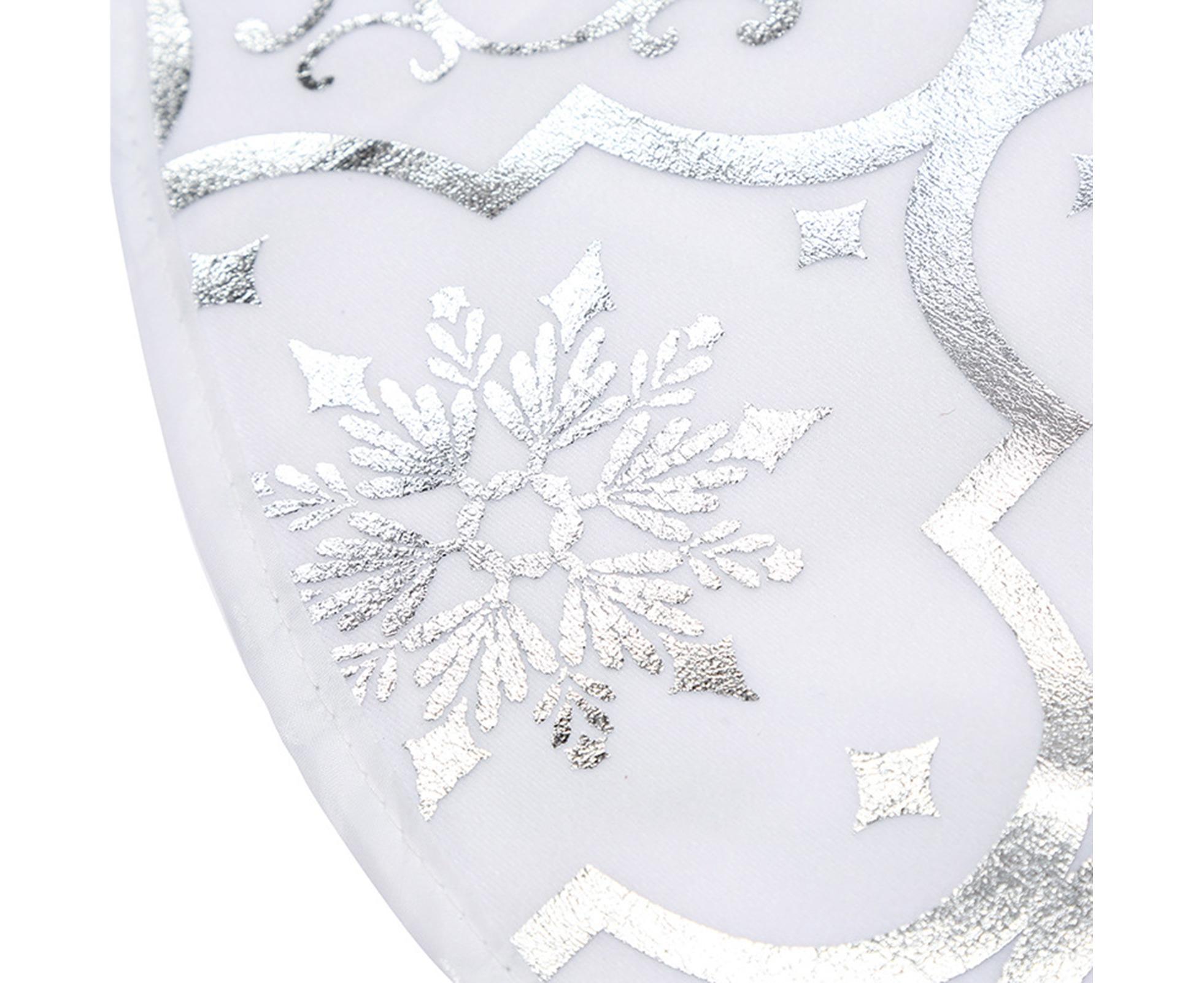 Tree Skirt Polyester Snowflake Pattern Tree Carpet-White — image 5