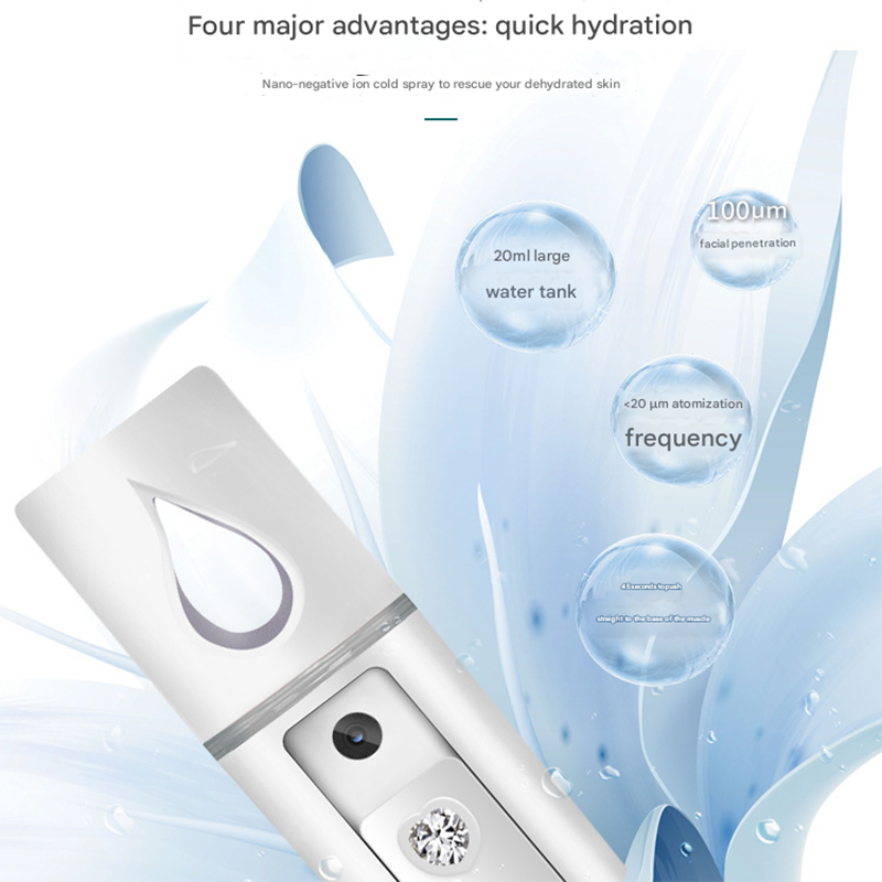 White Portable Nano Facial Mister - 20mL USB Rechargeable Hydrating Sprayer for Face & Skin — image 3