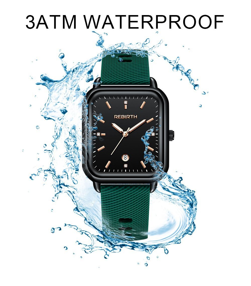 Elegant Retro Preppy Style Women's Quartz Watch - Square Black Dial with Pink Silicone Strap, Zinc Alloy Case, Non-Rechargeable Battery/GREEN โ image 3