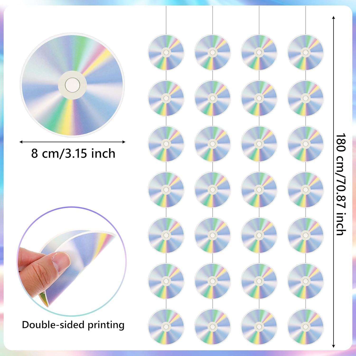 8 Packs 90s Theme Party Decorations, Retro CD Paper Banner & Hanging Garland, Y2k Decor Disco Theme Music Record Garland for 1990s 2000s Birthday, Baby Shower