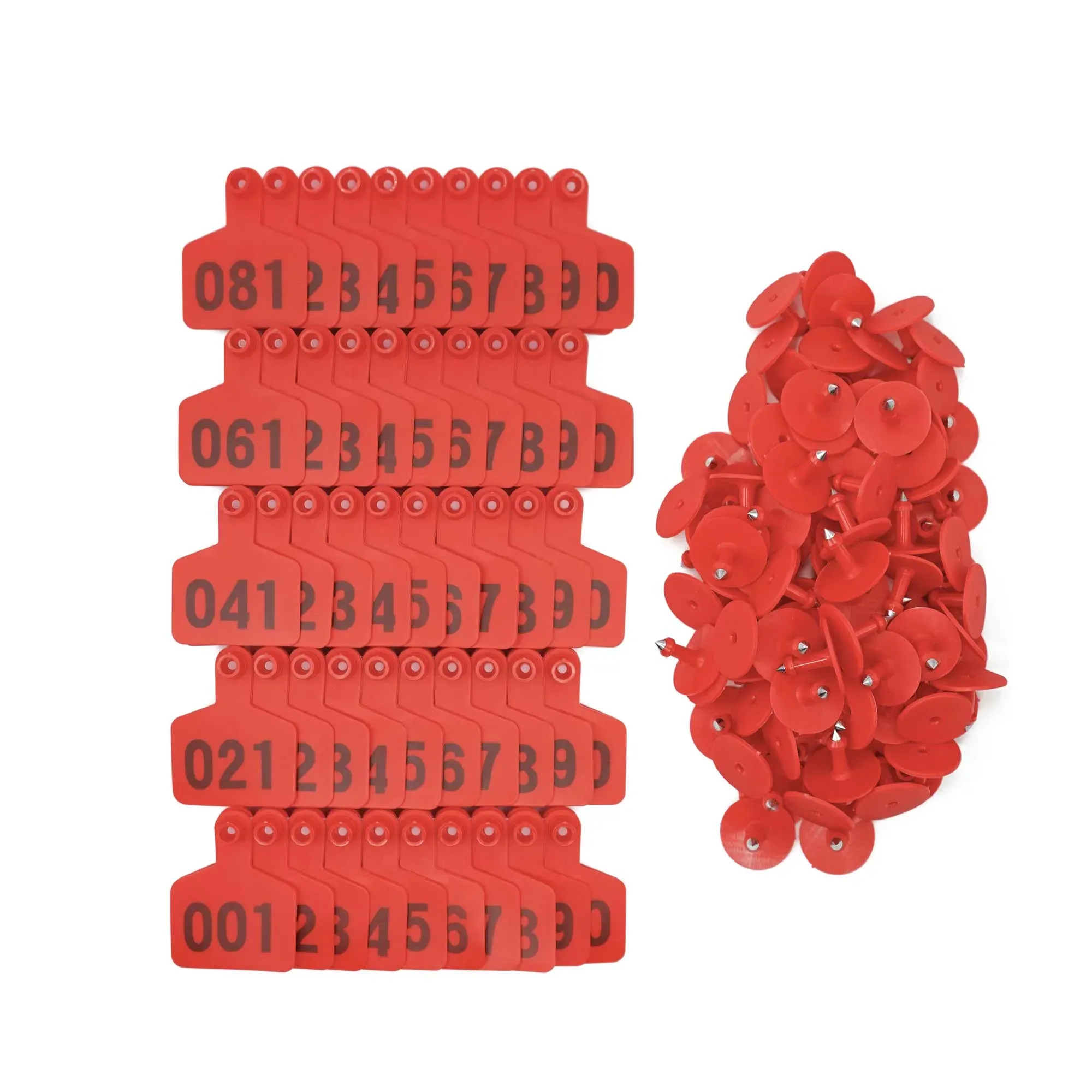 1-100 Cattle Number Ear Tags 5 × 4cm Set - Small Red Pig Goat Livestock Label