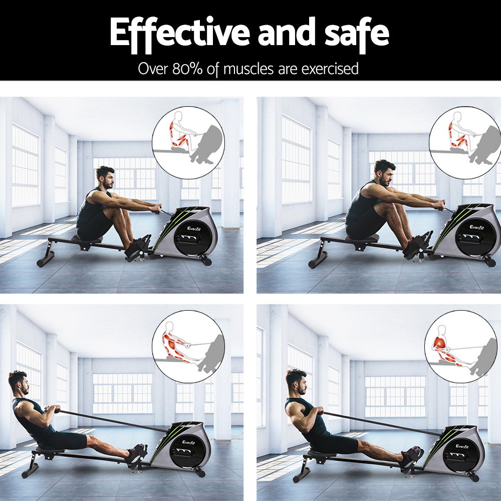 Everfit Rowing Machine Rower Elastic Rope Resistance Fitness Home Cardio Silver โ image 4