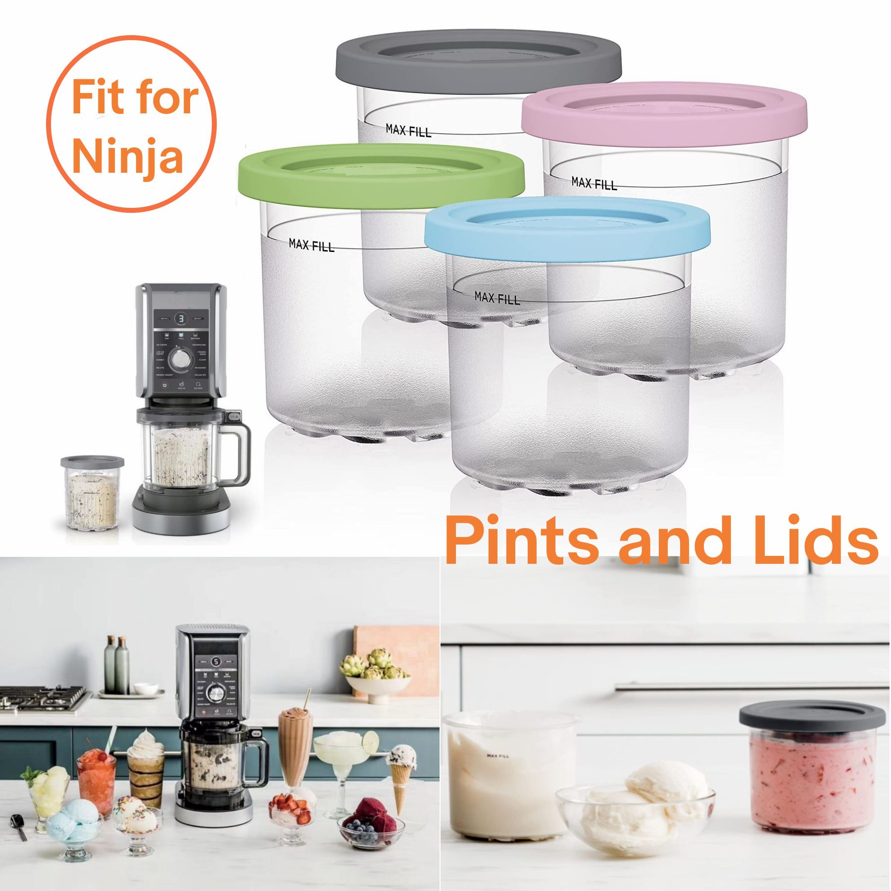 Containers Replacement for Pints and Lids - 4 Pack 16oz, Compatible with Series Ice Cream Maker, Dishwasher Safe — image 4