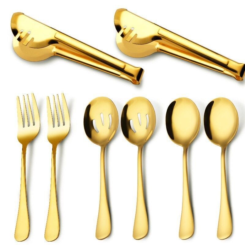 8Pcs Stainless Steel Serving Utensil Set, Spoon Colander Fork Food Tong For Home Restaurant Buffet — image 3