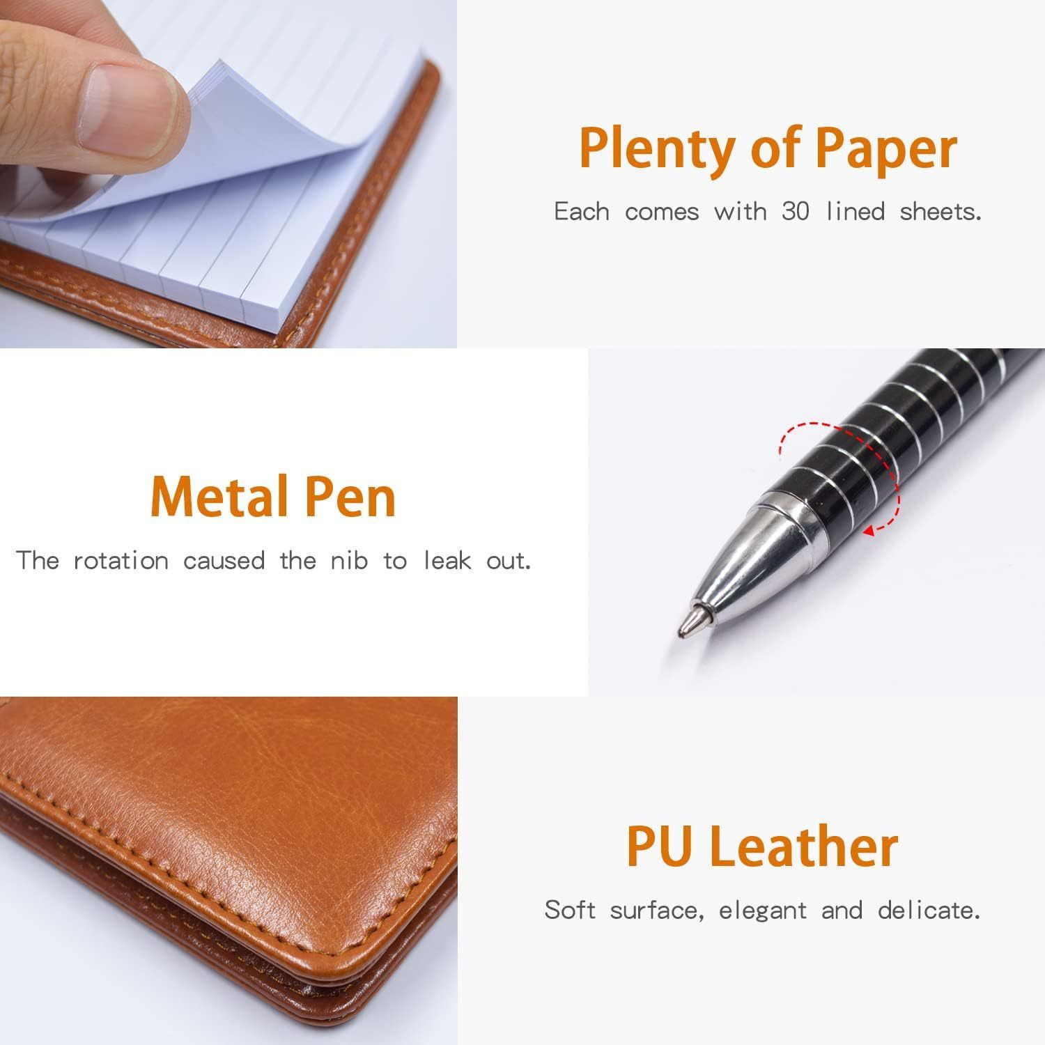 7-Piece Black Business A7 Pocket Notebook Set - Premium PU Leather Memo Pad, 5 Memo Replacement Refills & 2-in-1 Metal Stylus Pen โ image 3