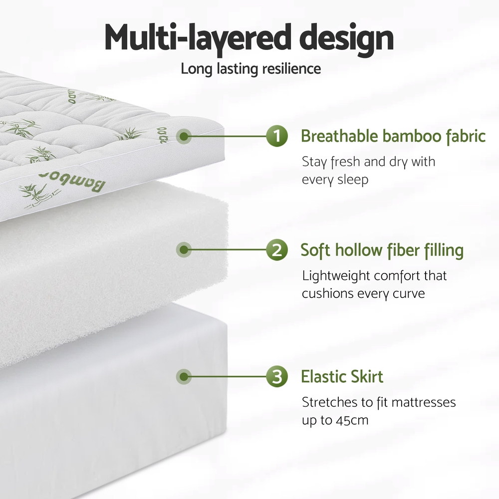 Giselle Bedding 1500GSM Pillowtop Mattress Topper Bamboo Mattress Pad for Back Pain Relief Washable 11cm Thick Bed Cover with 45cm Deep Pocket Queen — image 6
