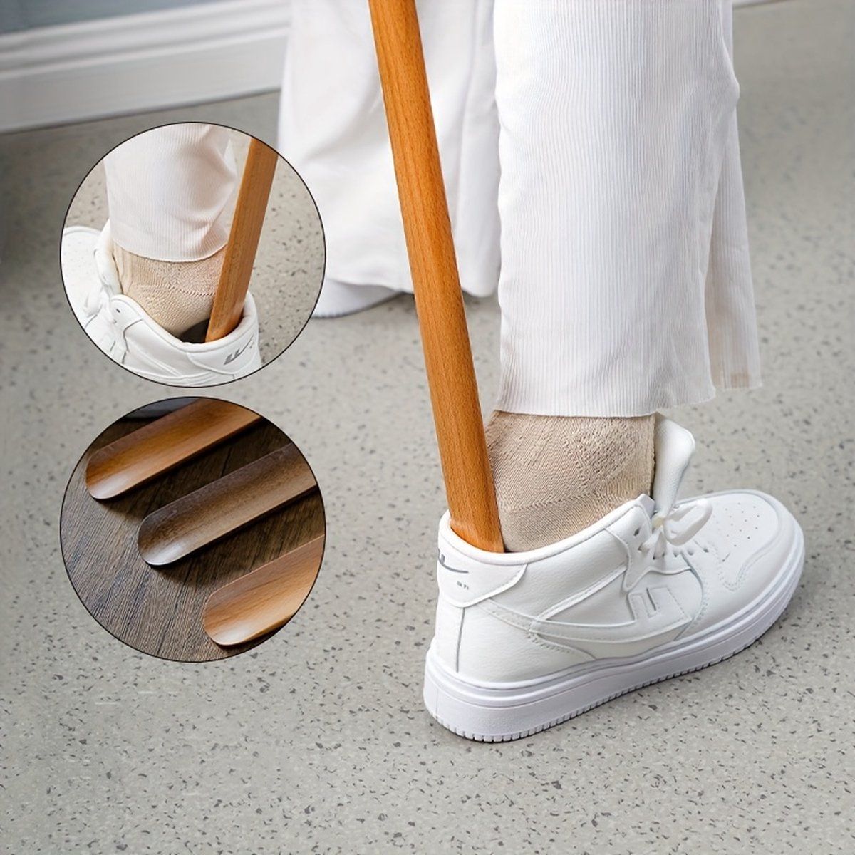 Long Handled Shoe Horn With Magnetic Holder, Beechwood Shoehorn For Seniors, Pregnant Women And Limited Mobility, Natural Wood Color, 55 cm โ image 4