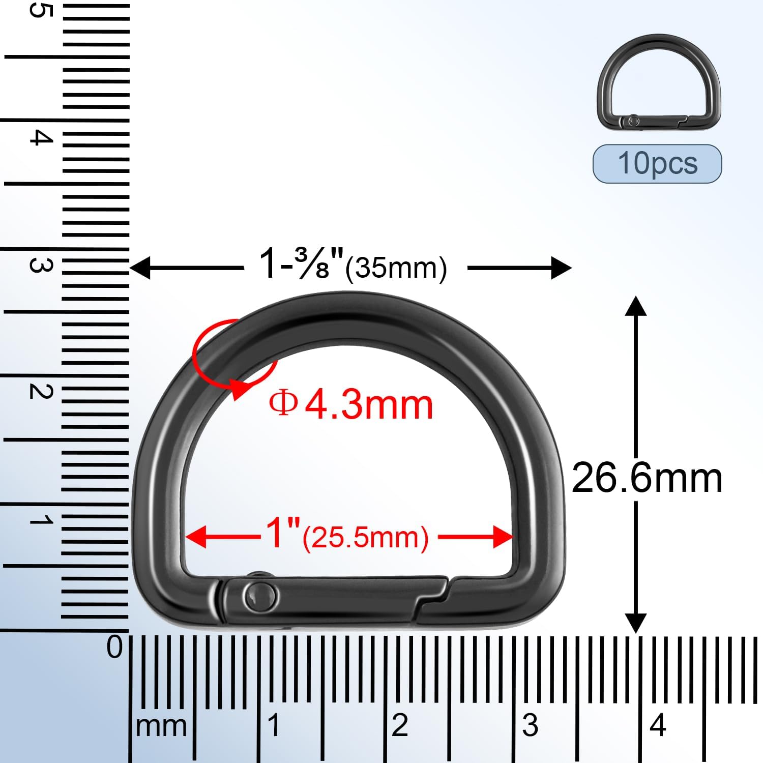 10pcs 1 Inch Spring D Ring Purse Clip, Metal Carabiner Keychain Clips for Bag Strap Hook, Key Fob Holder, Dog Tag Clasp, Paracord Keyring (GunBlack) โ image 2