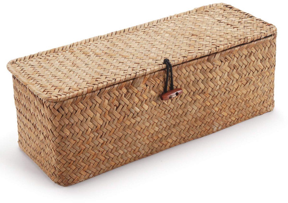 Handwoven Wicker Storage Basket with Lid and 3 Compartments, Brown โ image 5