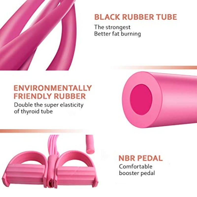 2 PCS 4-Tube Pedal Resistance Band & Figure 8 Chest Expander Pink Elastic Sit Up Pull Rope for Home Gym Yoga Pilates โ image 3