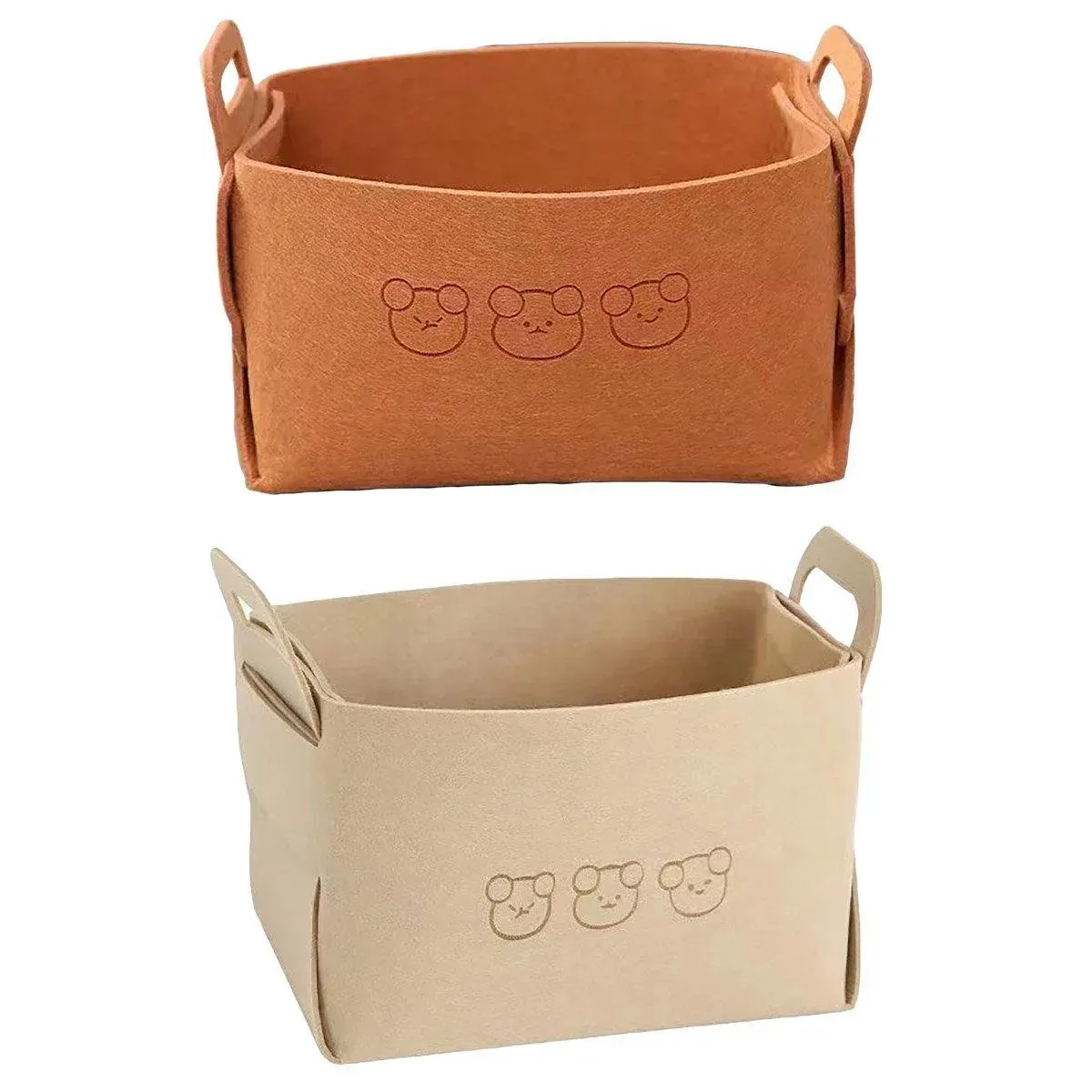 2pcs Felt Storage Basket Foldable Large Bear Basket Car Boot Basket for Dirty - Brown โ image 3