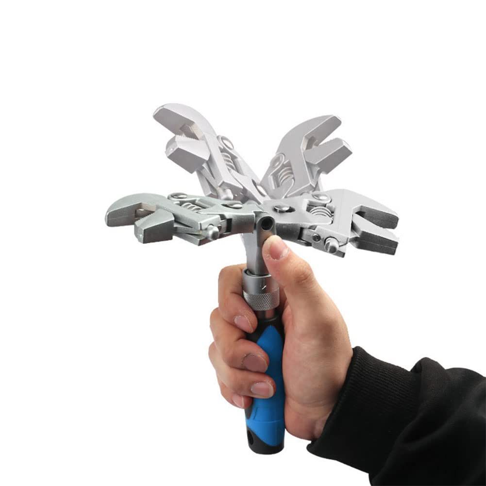5 in 1 Flex Head Adjustable Wrench, Reversible Jaw Pipe Wrench with Retractable Extension Shank and 180⁰ Rotatable Head — image 2