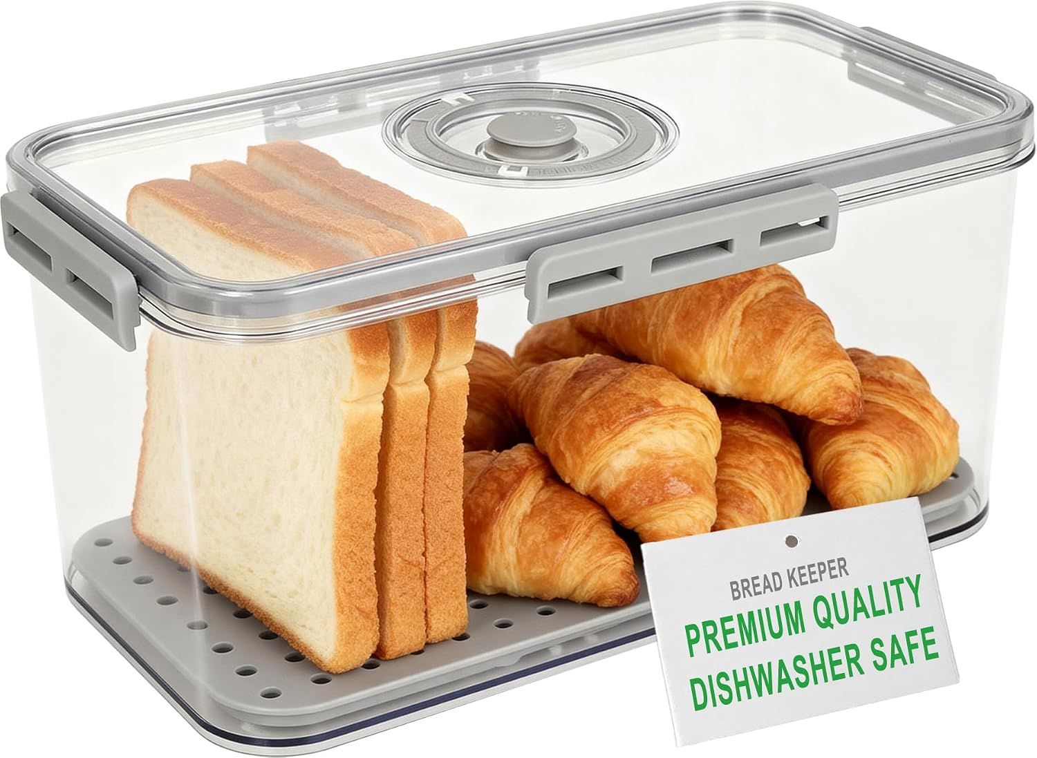 Clear Airtight Bread Storage Box, Kitchen Countertop Bread Keeper for Loaves, Bagels, Cookies and Homemade Baked Goods, Dishwasher Safe