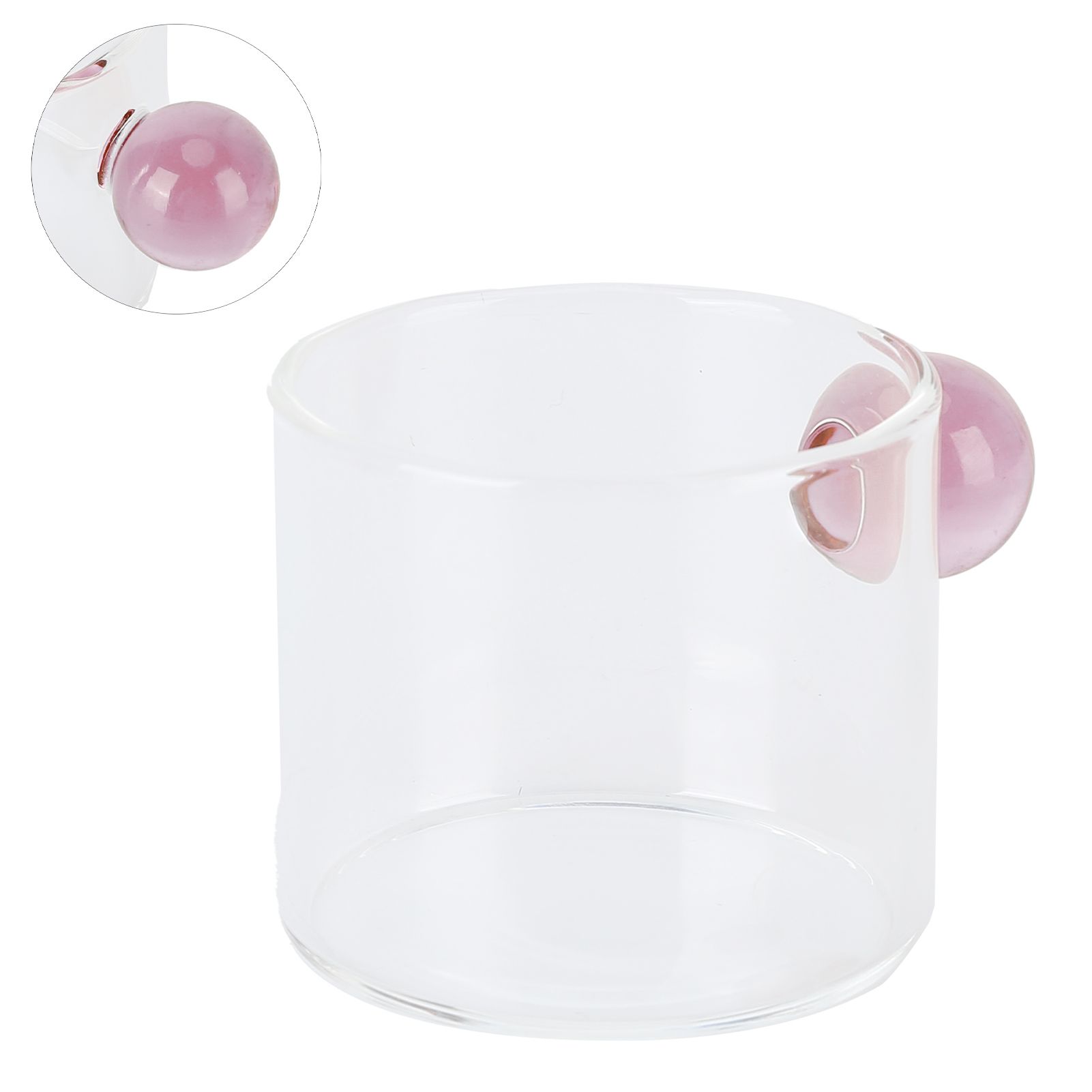 Teacup Glass Mug Transparent Heat Resistant Glass Coffee Cup with Ball Handle 120mlPink Handle — image 5