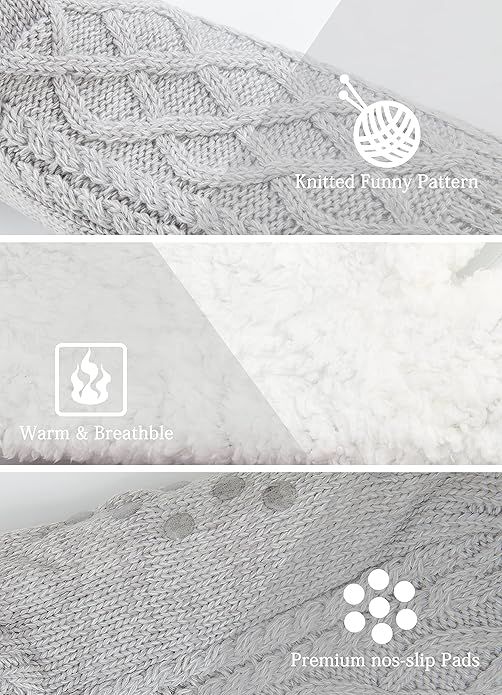 Gray Warm Non-Slip Knitted Thick Lined Cozy Winter Slippers for Women and Men, One Size Fits Most with Silicone Grips, Perfect for Home and Indoor Use — image 3