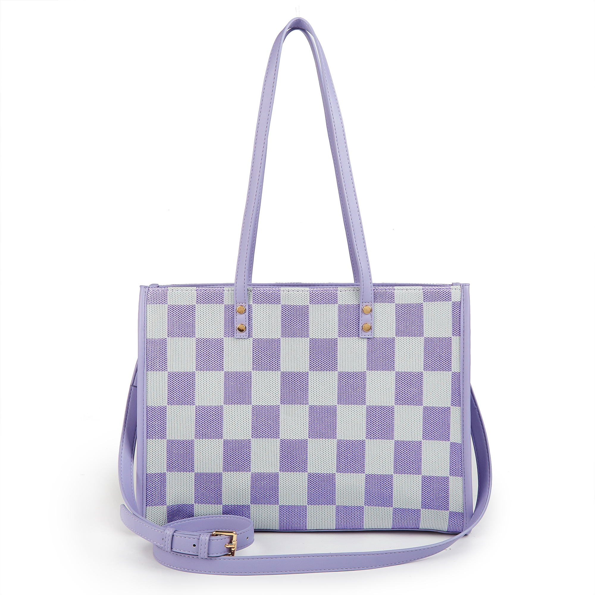 "Taro Mud Chessboard" light purple tote bag | two-in-one handbag and cross-body bag, can hold a computer + documents + girly heart, gentle to the point of — image 3