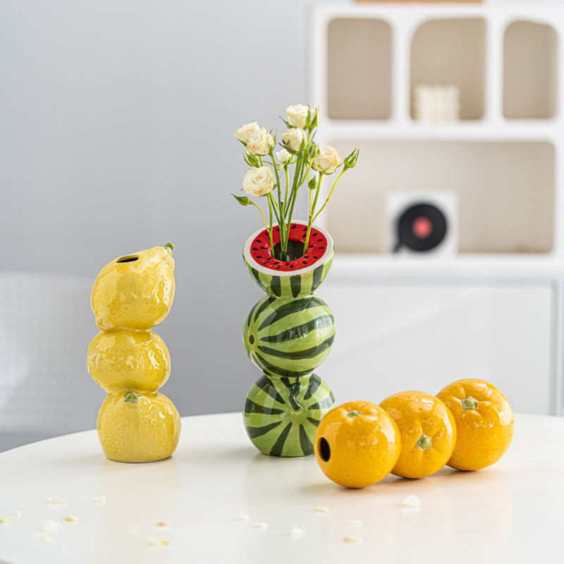 Yellow Zesty Stacked Lemon Ceramic Vase - Cheerful Nordic Tabletop Decor โ image 3