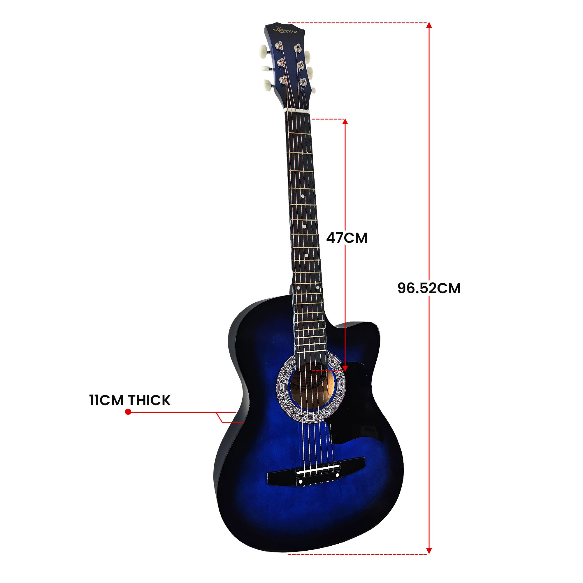 Karrera 38in Pro Cutaway Acoustic Guitar with Bag Strings - Blue Burst โ image 4