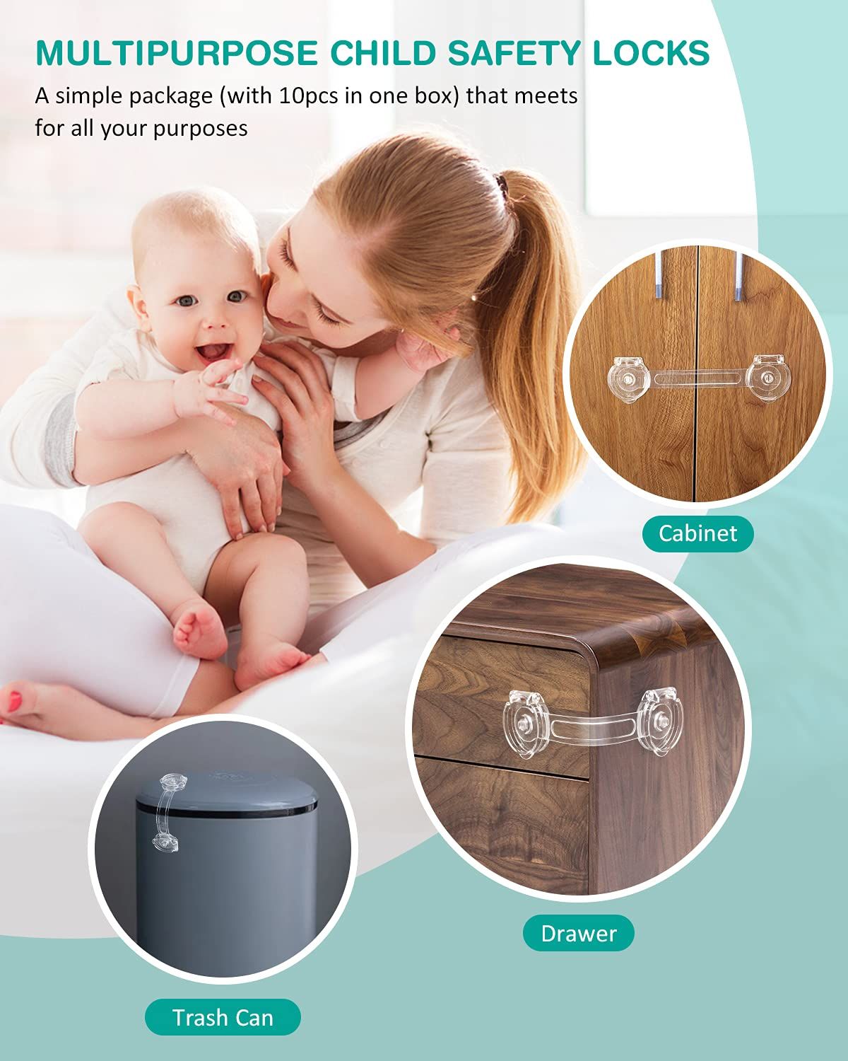 Cabinet Locks for Babies, Baby Proofing Safety Locks, 10 Pack No Screws No Magnets Fridge Refrigerators Locks Baby Proofing — image 3