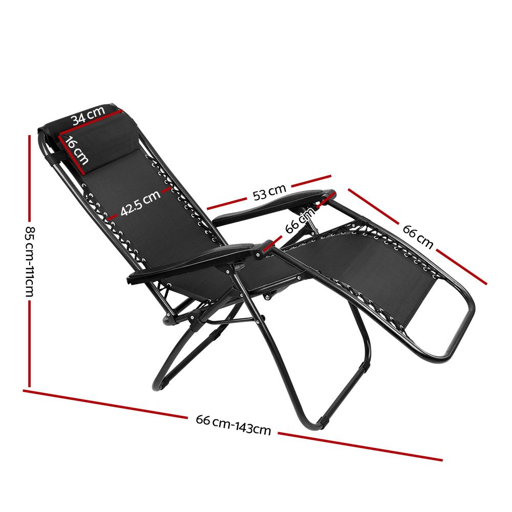 Gardeon Zero Gravity Chair Folding Outdoor Recliner Adjustable Sun Lounge Camping Black — image 2
