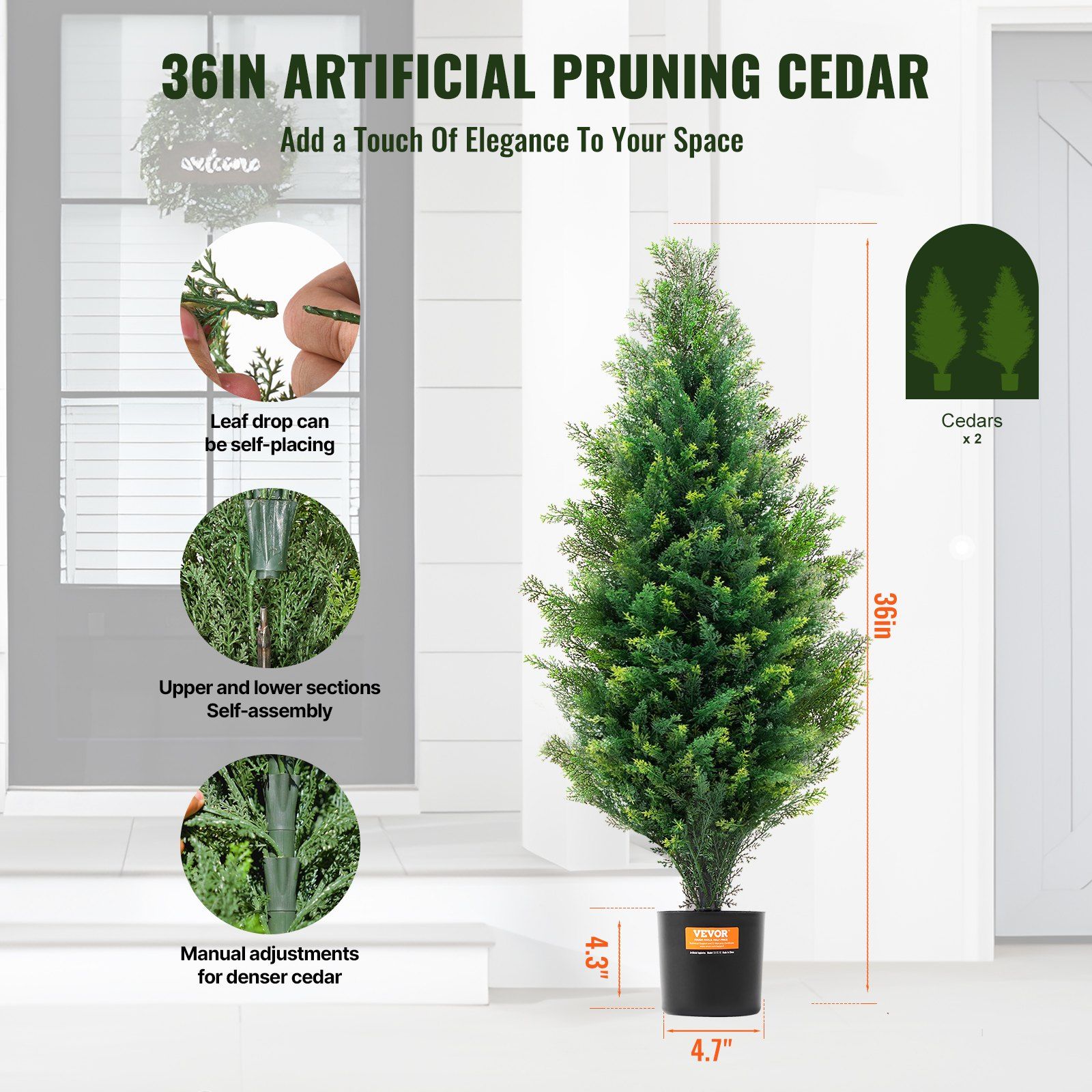 2 Pack 36 Inch Artificial Cedar Topiary Trees with Pots UV Resistant Faux Evergreen Pine Cypress Plants for Indoor Outdoor Home Decor β image 2