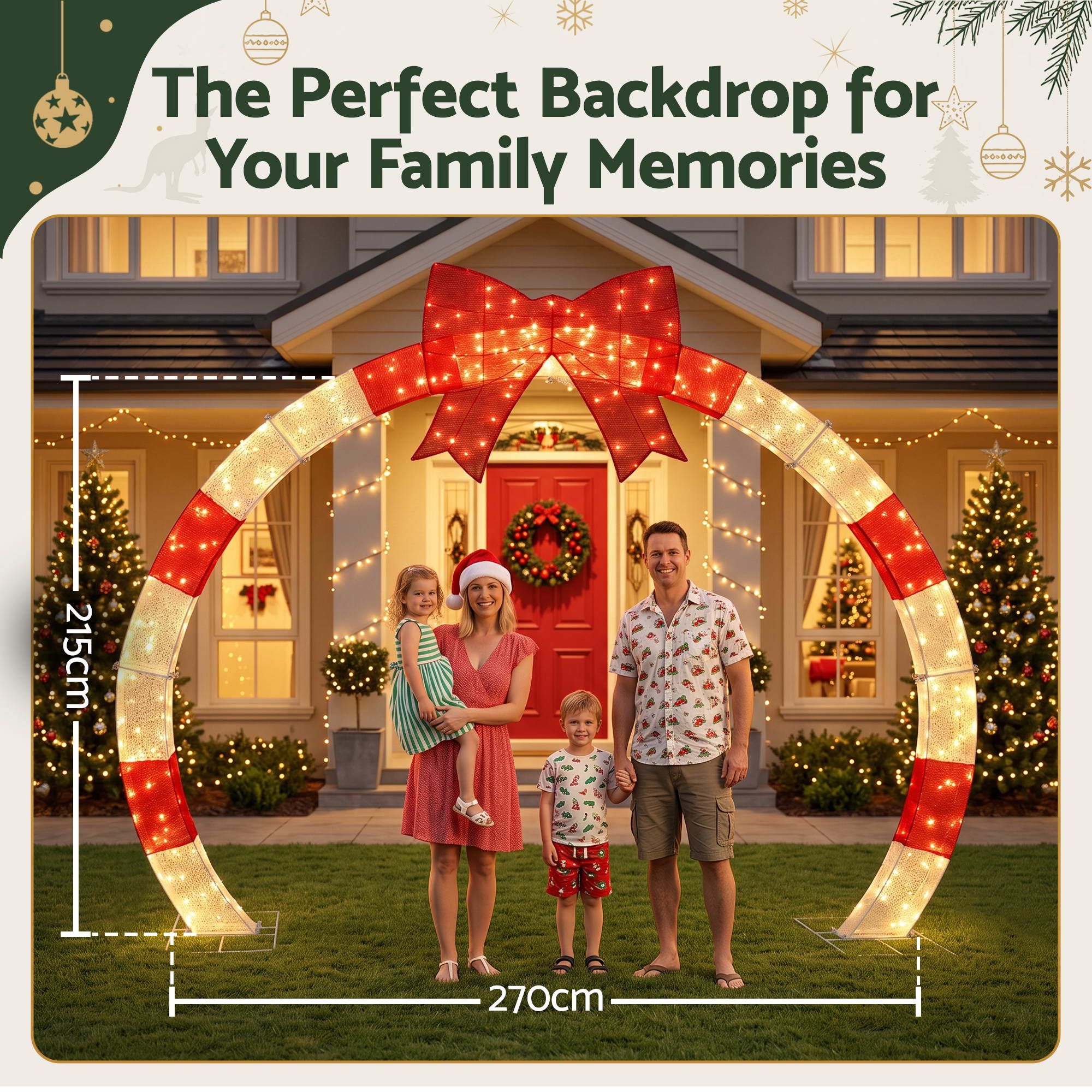 Jingle Jollys 2.5m Christmas Archway Pre-Lit Warm White LED Outdoor Garden Decoration — image 3