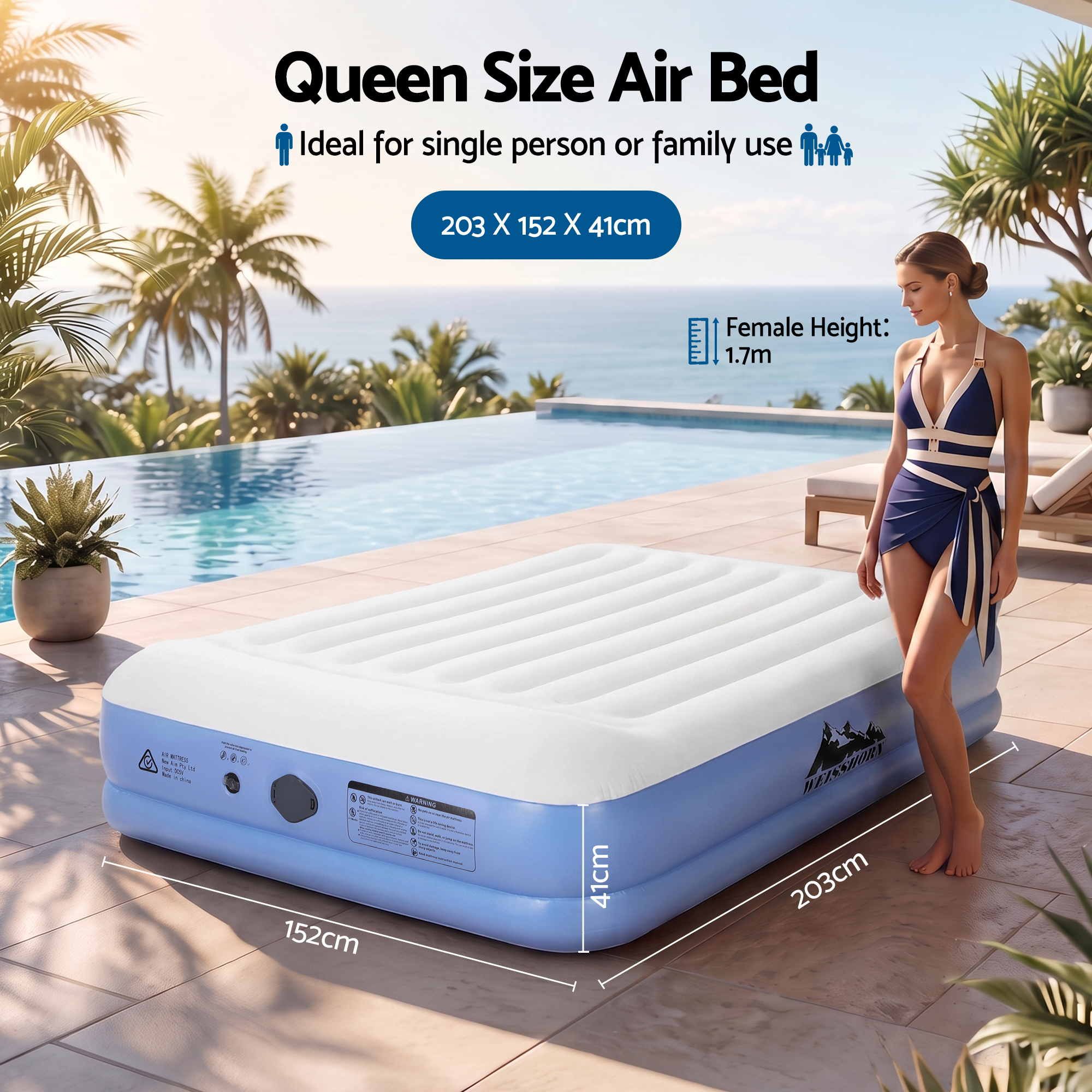 Weisshorn Queen Air Mattress with Rechargeable Cordless Pump 41cm — image 2